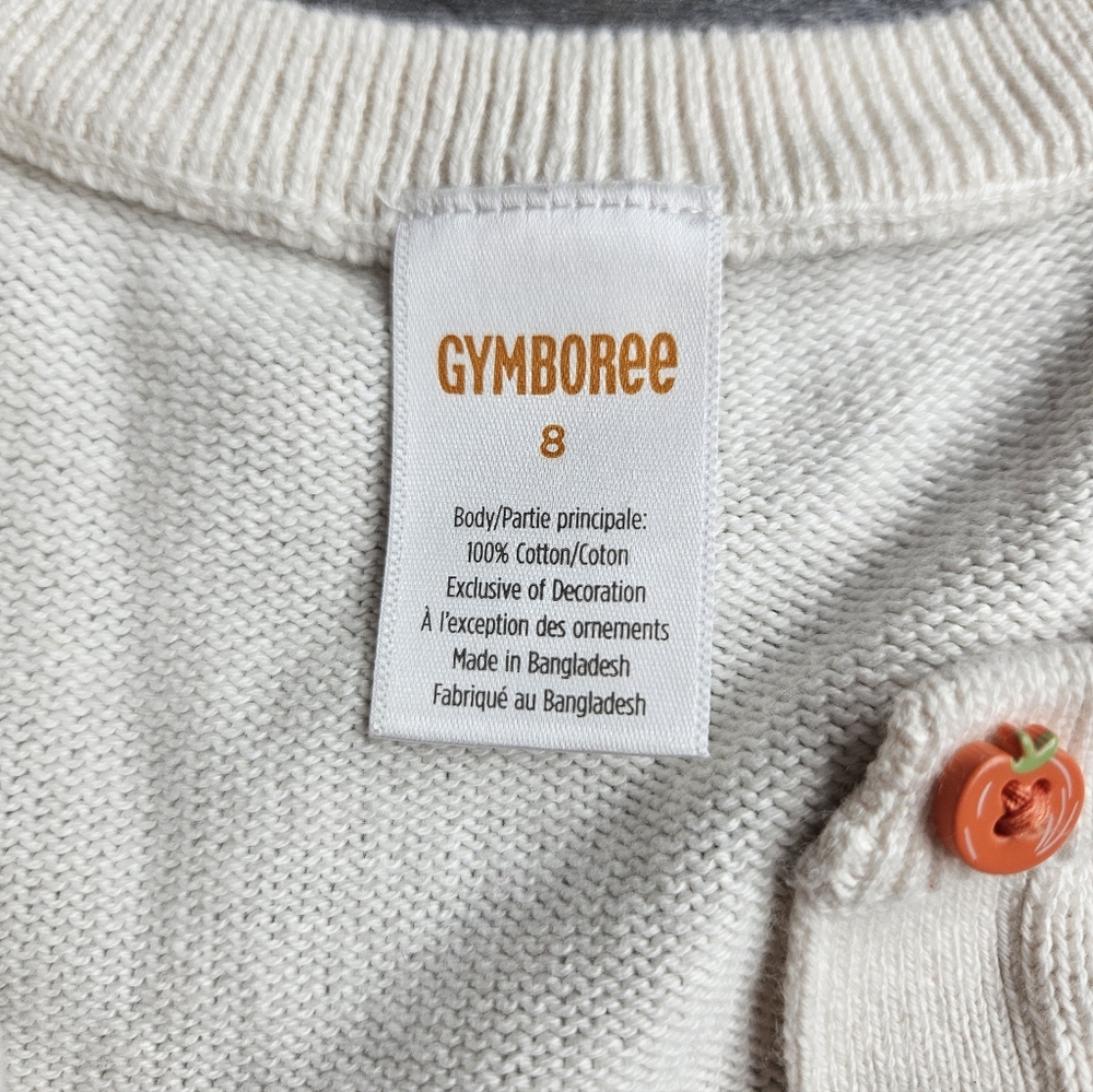 Gymboree Cardigan Sweater Girl's 8 White Pumpkin Buttons Applique - Picture 3 of 4